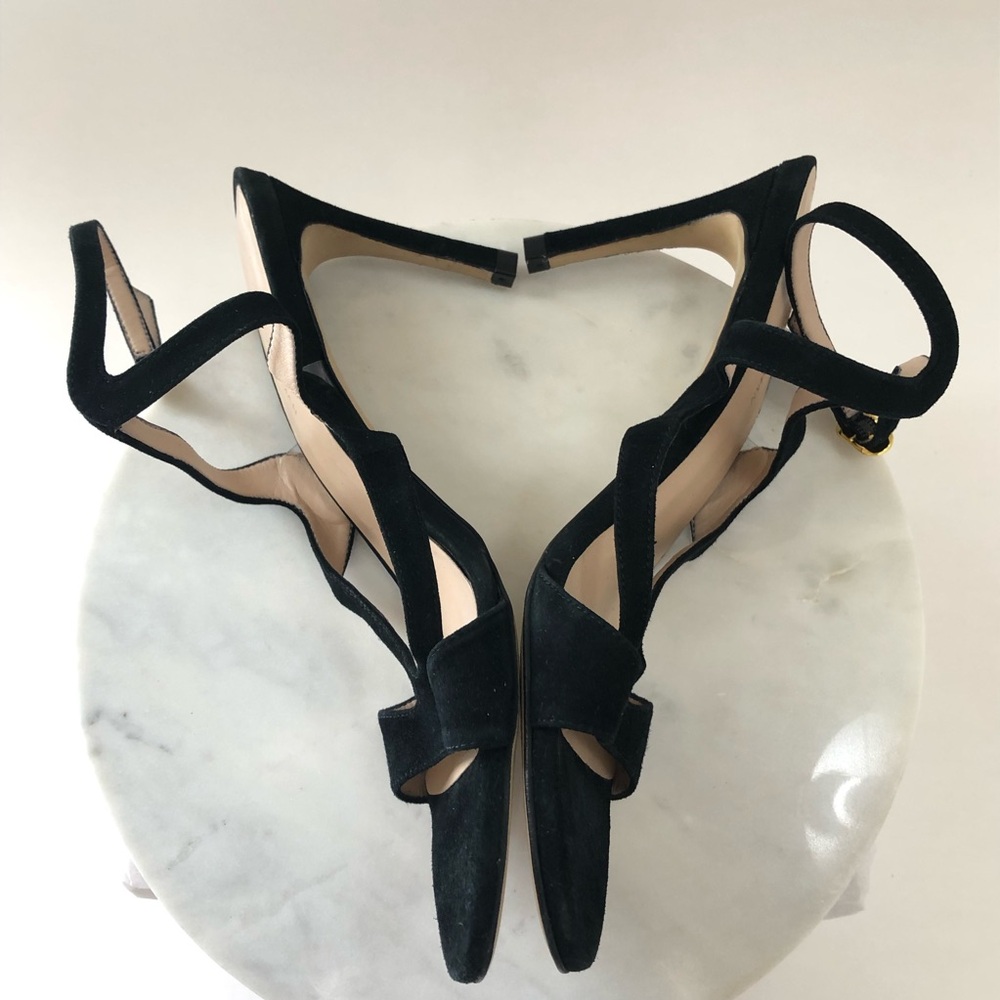 STUART WEITZMAN Mariposa Black Suede Leather Cutout High Heel Sandals - Picture 9 of 15